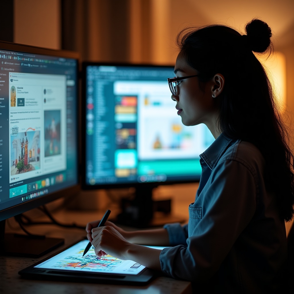 Designer creating social media content